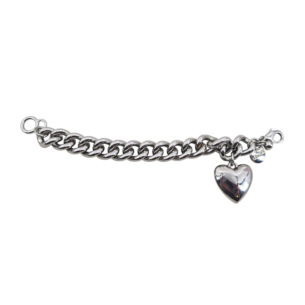 Chico's Bracelet Womens OS Curb Link Silver Puffy Heart Charm EUC
